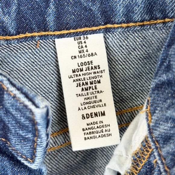 NWOT &Denim Loose Medium Wash Ultra High Waist Ankle Length Mom Jeans - 4 Short - Picture 5 of 6